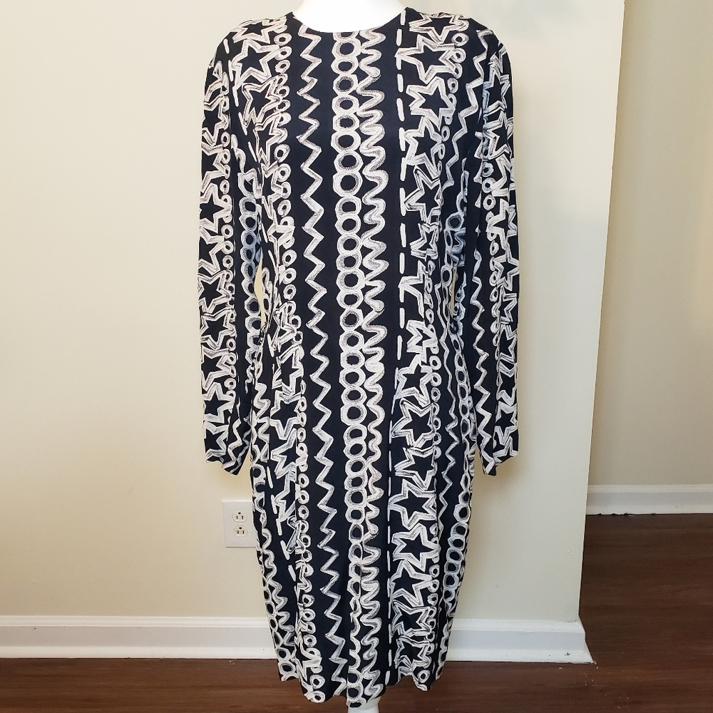 Vintage Black and White/Grey Patterned Dress by Nicole Miller Ann Taylor